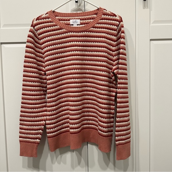 Croft & Barrow women’s large cozy Striped Sweater in pink and White,cotton - Picture 1 of 8